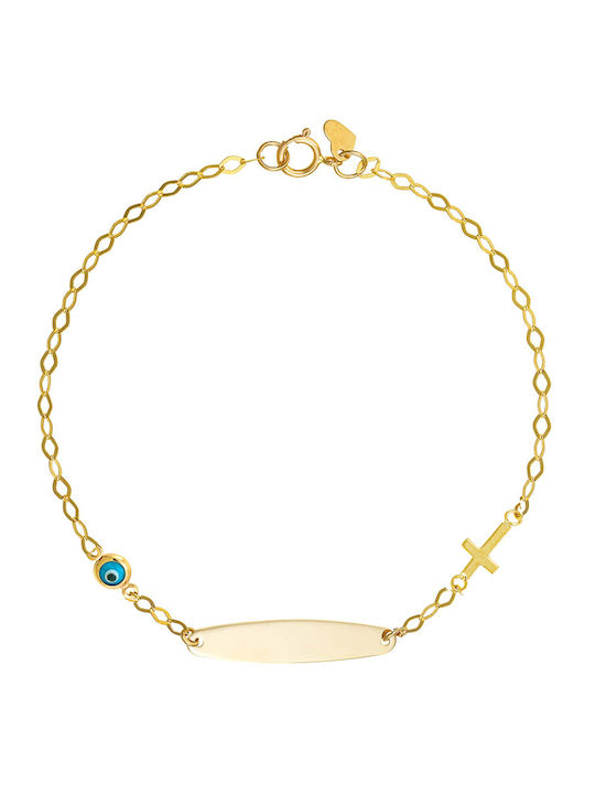 Kids Bracelet ID From 9K Gold With Evil Eye