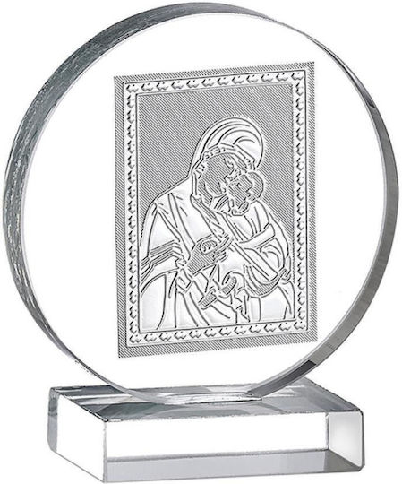 Glass Icon of Panayitsa White with Box 5.5x6.5cm Set of 10 Pieces