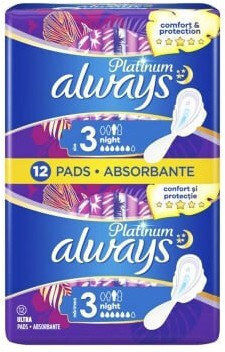 Always Platinum Ultra Night Sanitary Pads with Wings Night for Heavy Flow 6 Drops Size 3 in Double Pack 2x6pcs