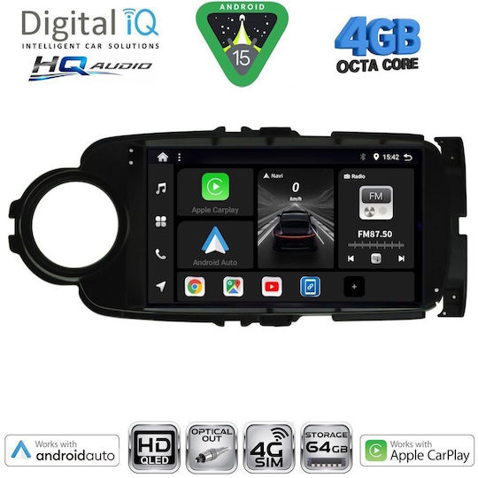 Digital IQ Car Audio System for Toyota Yaris 2011-2015 Bluetooth USB WiFi GPS Apple CarPlay Android Auto with 9" Touch Screen