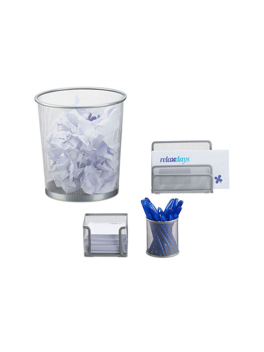 Relaxdays 4-teiliges Büromülleimer-Set Silber 28,5x26x26 cm