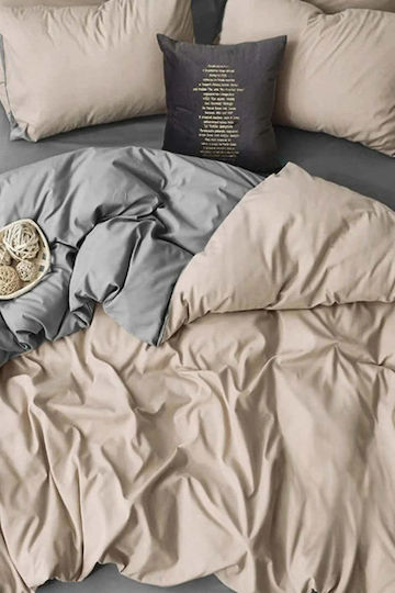SteweHome Σετ Παπλωματοθήκη Βαμβακερή 220x180cm Υπέρδιπλη με 2 Μαξιλαροθήκες Εκρού