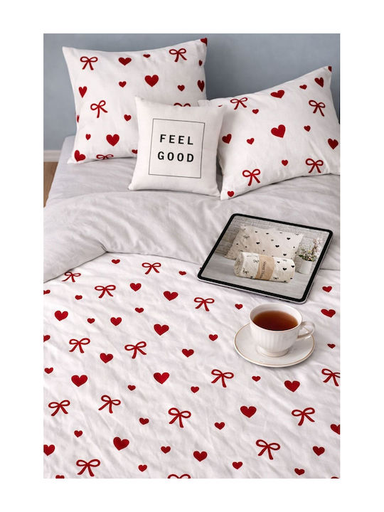 SteweHome Cotton Duvet Cover Set 200x220cm Double With 2 Pillowcases Burgundy