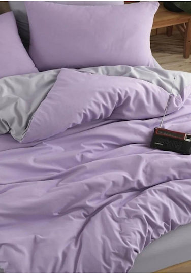 SteweHome Cotton Duvet Cover Set 200x200cm Double With 2 Pillowcases Lilac