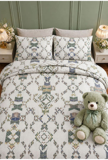 SteweHome Cotton Duvet Cover Set 200x220cm Double With 2 Pillowcases Green