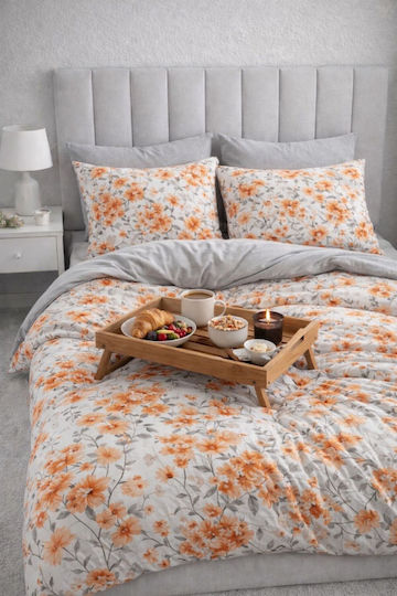 SteweHome Set Huse Pentru Pilote 100% Bumbac 230x200cm Supraînălțată Cu 2 Fețe De Pernă Portocalii