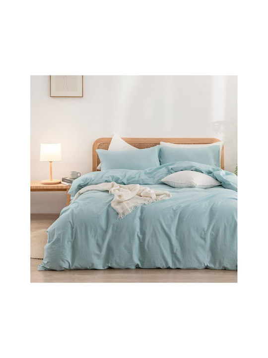 SteweHome Cotton Duvet Cover Set 180x220cm Double With Pillowcase Ecru