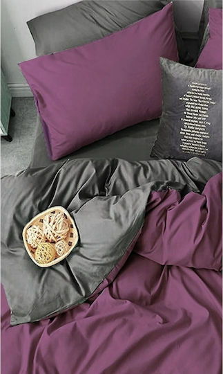 SteweHome Cotton Duvet Cover Set 200x200cm Double With 2 Pillowcases Purple