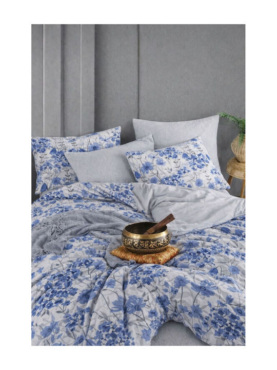 SteweHome Cotton Duvet Cover Set 200x230cm Double With 2 Pillowcases & 1 Bed Sheet Blue