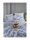 SteweHome Cotton Duvet Cover Set 200x230cm Double With 2 Pillowcases & 1 Bed Sheet Blue