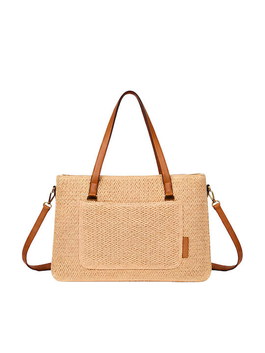 Gallantry Women Tote Handbag Mac & Noa Raffia-effect Front Pocket Chic Beige
