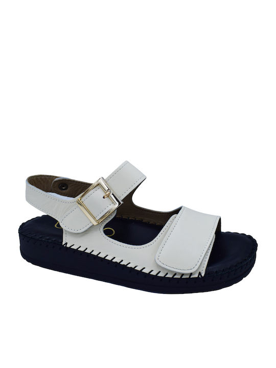 Leather Women's Flat Sandals White