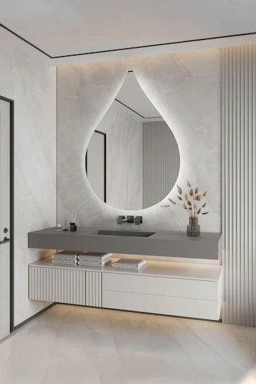SteweHome Огледало за баня LED от MDF 100x65cm Бял