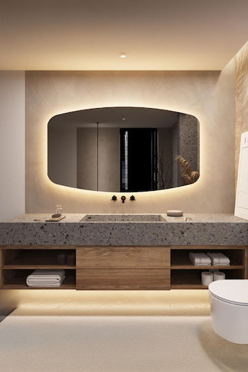 SteweHome Ασύμμετρος Καθρέπτης Μπάνιου Led από MDF 28x50cm Κίτρινο