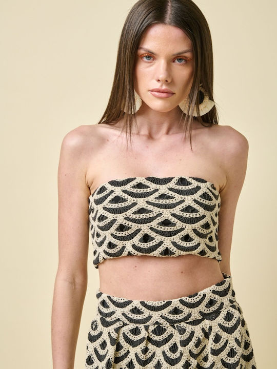 Γυναικεία Μπλούζα Κορσές Strapless με Δαντέλα Μαύρη