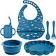 Queen Mother Feeding Set Planes Made of Silicone with Anti-Slip Base Blue 6pcs