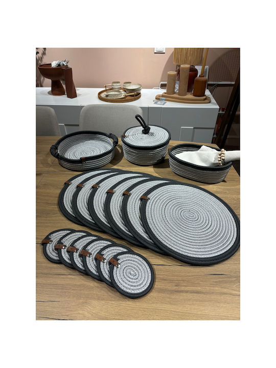 SteweHome Σουπλά Στρογγυλό Ψάθινο Γκρι 33cm 15τμχ