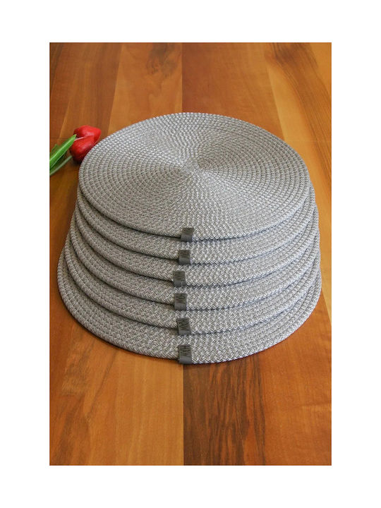 SteweHome Round Fabric Gray Placemats 32cm 6 Pieces