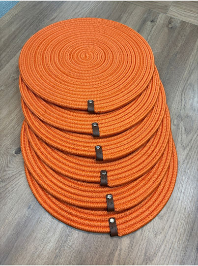 SteweHome Round Wicker Orange Placemats 33cm 6 Pieces
