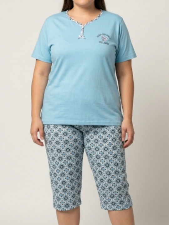 Asel Set De Pijamale Dama De Vară Albastru Deschis