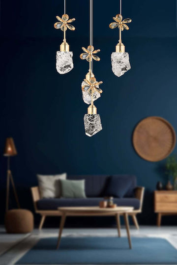 SteweHome Yellow Pendant Ceiling Light with Crystals 35x35x81cm