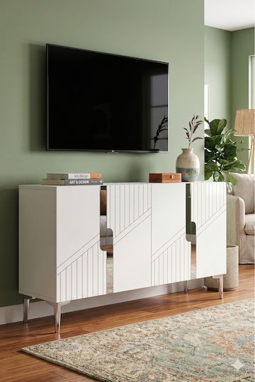 Wooden Sideboard with Mirror White 120x32x75cm
