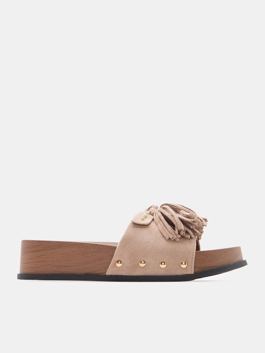 Luigi Suede Mules με Χαμηλό Τακούνι σε Μπεζ Χρώμα
