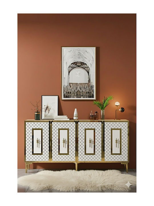 Wooden Sideboard with Mirror Gold 150x32x75cm