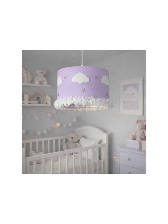 SteweHome Lustră Suspendată Pentru Copii Cu O Singură Lumină Din Țesătură Cu Soclu E27 Lila 60x30cm