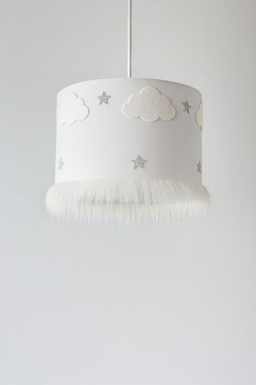 SteweHome Single-Light Kids Ceiling Pendant Light Made of Fabric with E27 Socket White 60x30cm