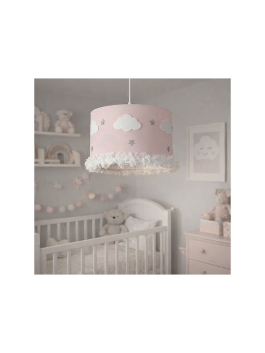 SteweHome Single-Light Kids Ceiling Pendant Light Made of Fabric with E27 Socket Pink 60x30cm