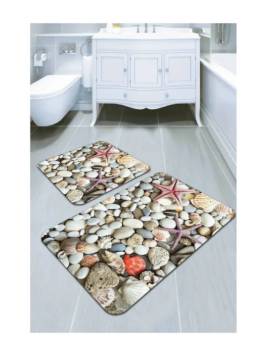 SteweHome Non-Slip Set Bath Mats STE-001966-V3638-9171 Stars And Pebbles 60x60cm 2 Pieces