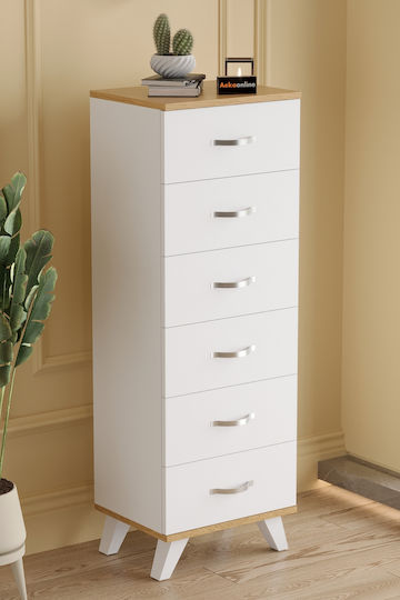 Bedroom Chest of Drawers Wooden with 6 Drawers Grey 45x36x132cm