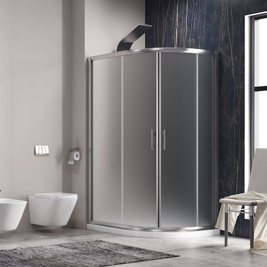 Flora 650 80x100x190 Cromo Icy Nano 6mm Halbkreisförmige asymmetrische Duschkabine Satinierter Kristall