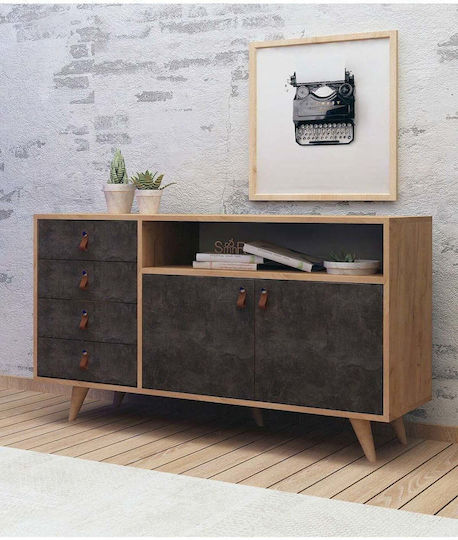 Bufet Din Lemn cu Sertare Auriu 140x40x86cm