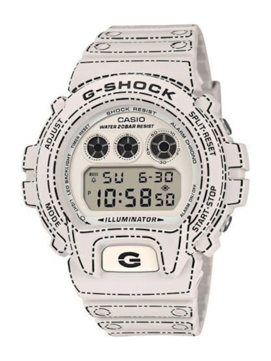 Casio Digital Herrenuhr mit Batterie und Weißem Gummiarmband