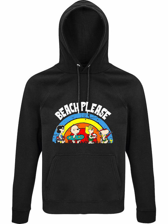 Hoodie Organic Unisex " Peanuts Snoopy Beach Please Peanuts Charlie Brown Lucy Van Pelt Summer " Black