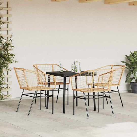 Set Sala De Mese Pentru Exterior 5 Piese Negru Cu Perne