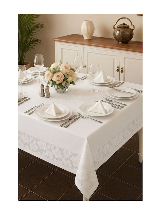 SteweHome Tablecloth With Lace Stain Resistant White 160x220cm