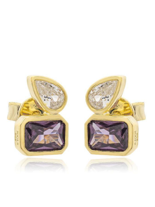 Jools Gold Plated Silver Stud Earrings with Purple Stones
