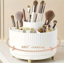 Rotating 360° Makeup Organizer Brush Lipstick & Care Product Holders – White