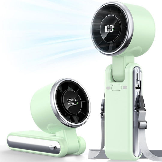 Portable Plastic Usb Battery Fan Electric Motor Foldable Bladeless 5-speed Settings Green