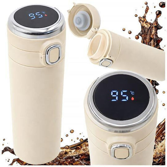 Stainless Steel Thermos Bottle 400ml LCD Temperature Display Flow Mouthpiece Cream Aria Trade with Mouthpiece