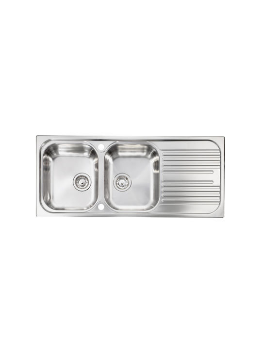 Sanitec Atlantic Vessel Kitchen Sink Inox Satin Finish L116xW50cm Silver