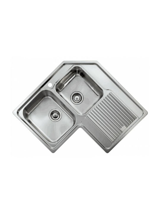 Sanitec Zenith Ένθετος Νεροχύτης Γωνιακός Αριστερός Inox Σατινέ Μ83xΠ83cm Ασημί