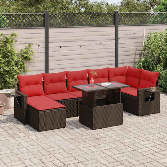vidaXL Garden & Outdoor Furniture Set Living Room 8 Pieces Brown with Pillows