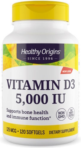 Healthy Origins Vitamin D3 Vitamin for Immune Support & Bone Health 5000iu 120 Softgels