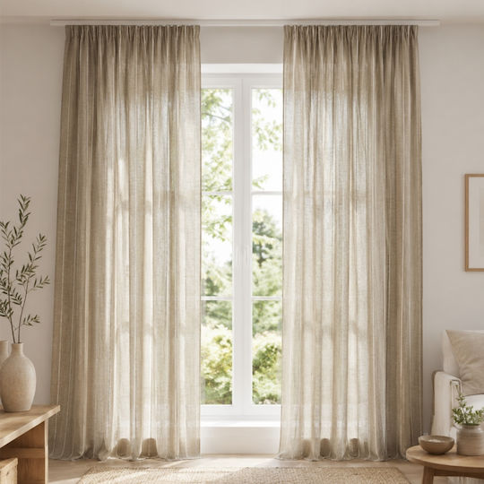 My Home Luxury Curtain with Pencil Pleat Beige Sand 280x270cm