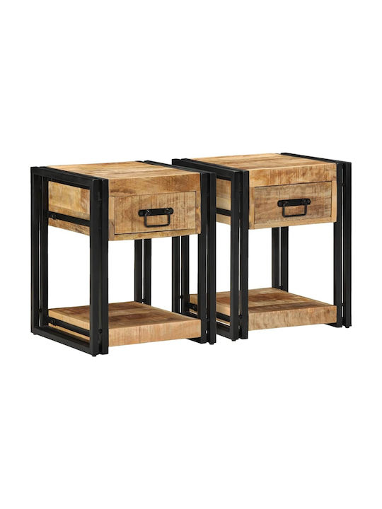 Bedside Tables Made of Solid Wood and Glass Brown 2 Pieces 40x40x50cm