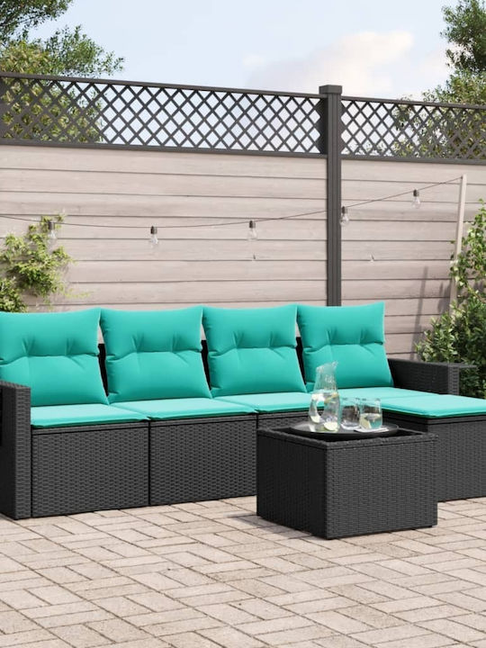 Set Cameră De Zi Pentru Exterior 6 Piese Negru Cu Perne